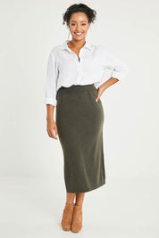 Preloved Wool Cashmere Midi Side Split Skirt - Ashgreen