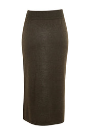 Preloved Wool Cashmere Midi Side Split Skirt - Ashgreen