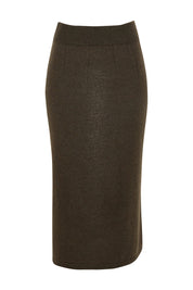 Preloved Wool Cashmere Midi Side Split Skirt - Ashgreen