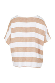 Product shot of the Linen Stripe Pocket Blouse in colour Caramel, from the back