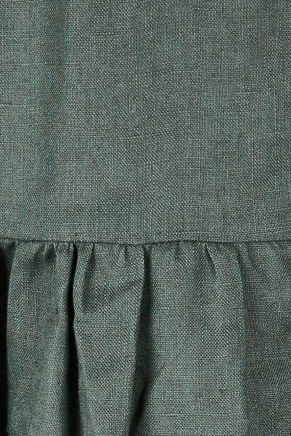 Product shot of the Linen Gathered Waist Dress in colour Green (Green), detail