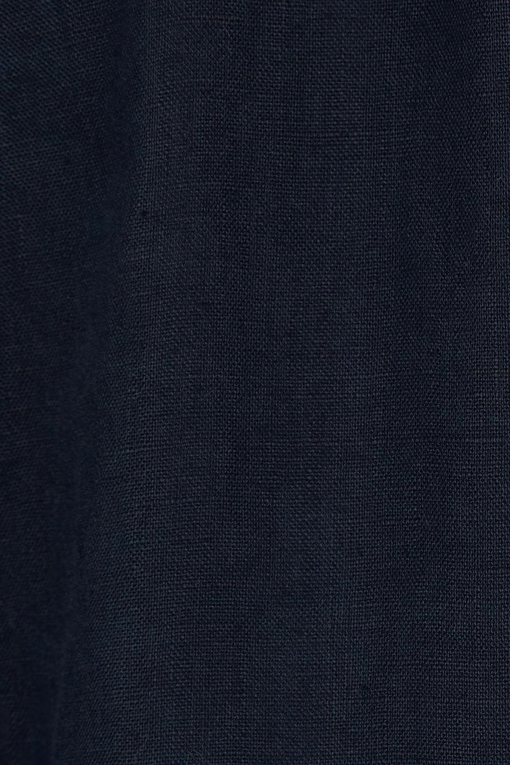 Product shot of the Linen Gathered Waist Dress in colour Navy (Blue), detail