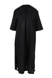 Product shot of the Linen Cotton Summer Relaxed Dress in colour Black (Black), from the front