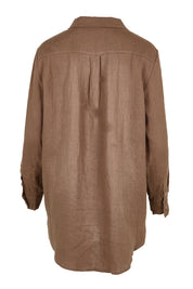 Product shot of the Linen Oversized Boyfriend Shirt – Coffee in colour Coffee, from the back