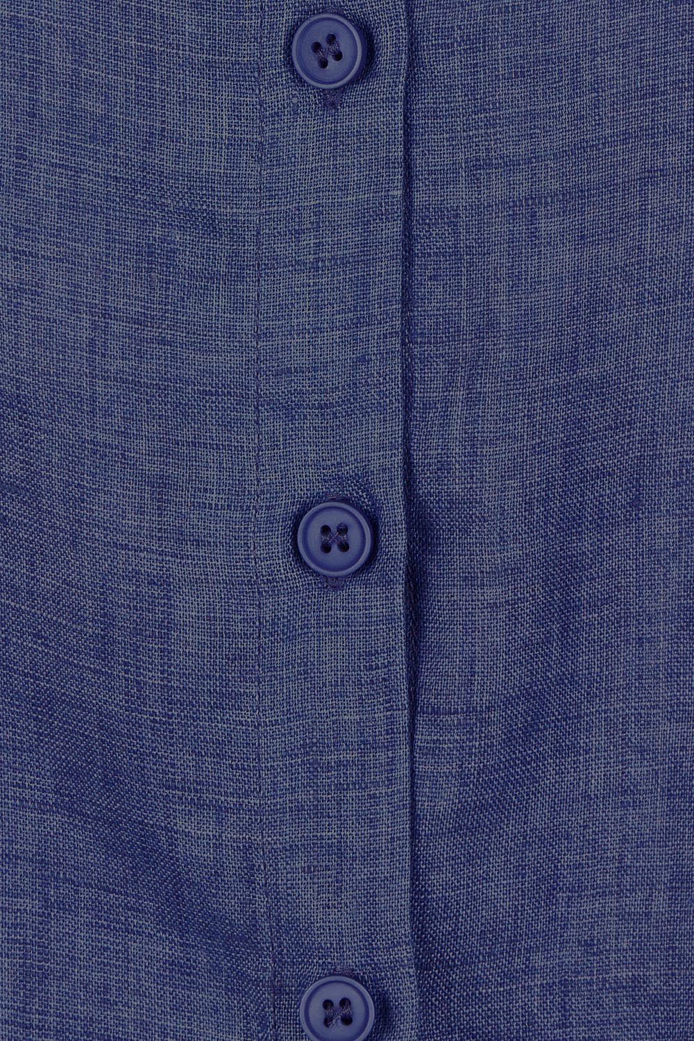 Product shot of the Linen Oversized Boyfriend Shirt - Denim in colour Denim, showing detail