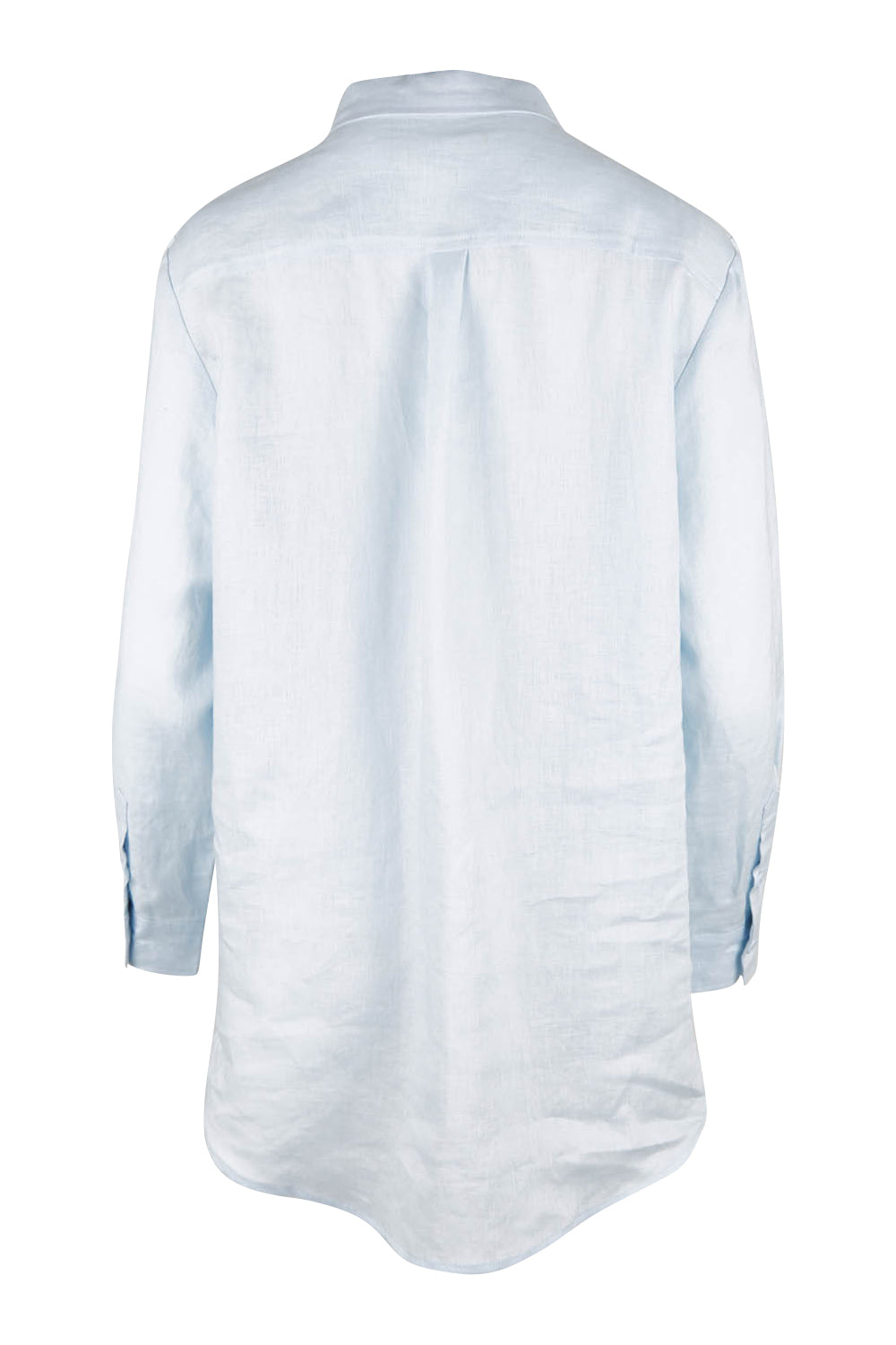 Product shot of the Linen Oversized Boyfriend Shirt in colour Lightblue (Blue), from the back