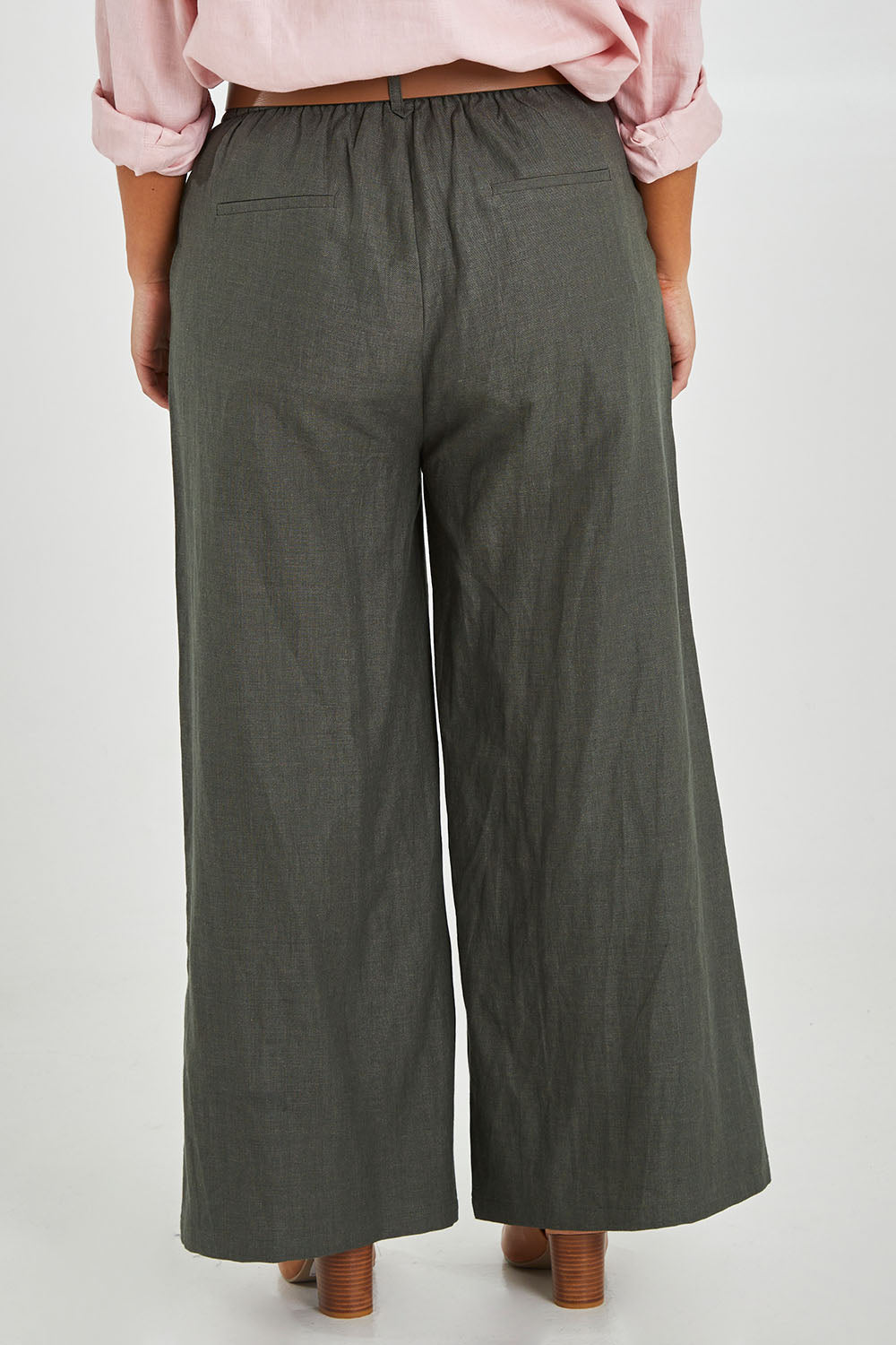 Preloved Linen Cotton Wide Leg Pant - Olive