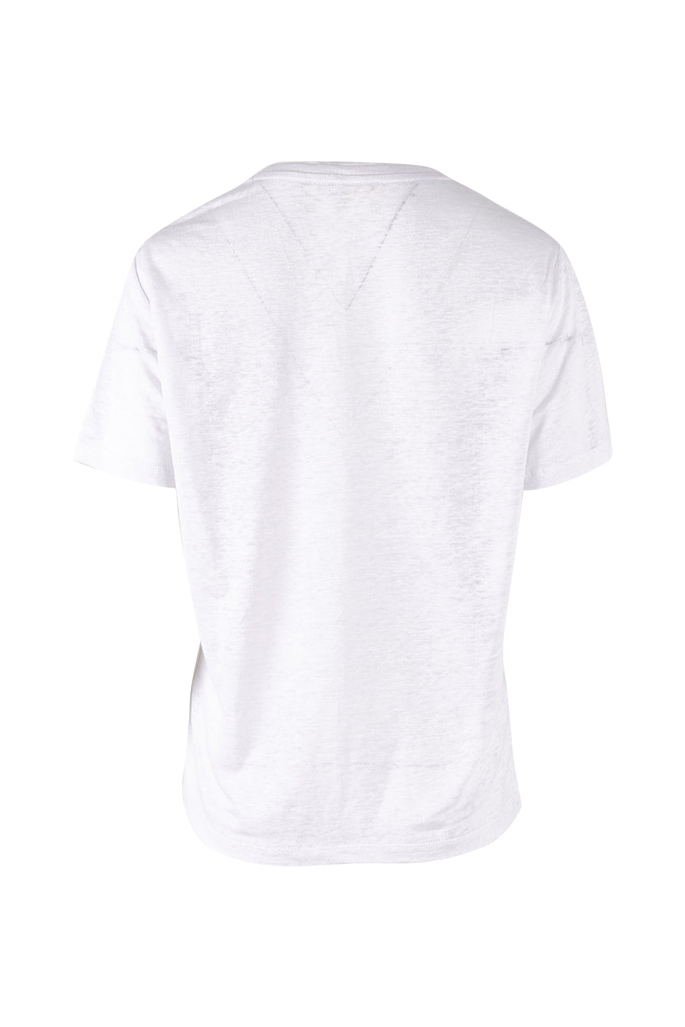 Product shot of the Linen V Neck Top in colour White (White), from the back