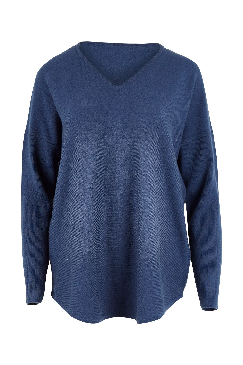 Product shot of the Wool Cashmere Sweater in colour Denim (Blue), from the front