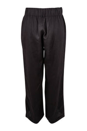 Product shot of the Linen Wide Leg Pant in colour Black (Black), from the back