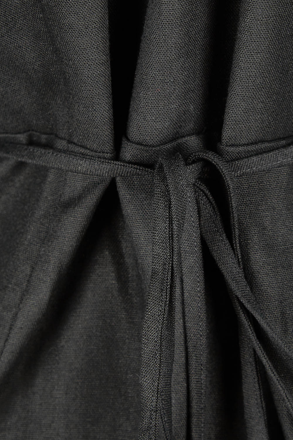 Product shot of the Linen Cotton Blend Wrap Dress in colour Black (Black), detail