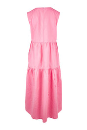 Product shot of the Linen Cotton Sleeveless Maxi Dress in colour Pink (Pink), from the back