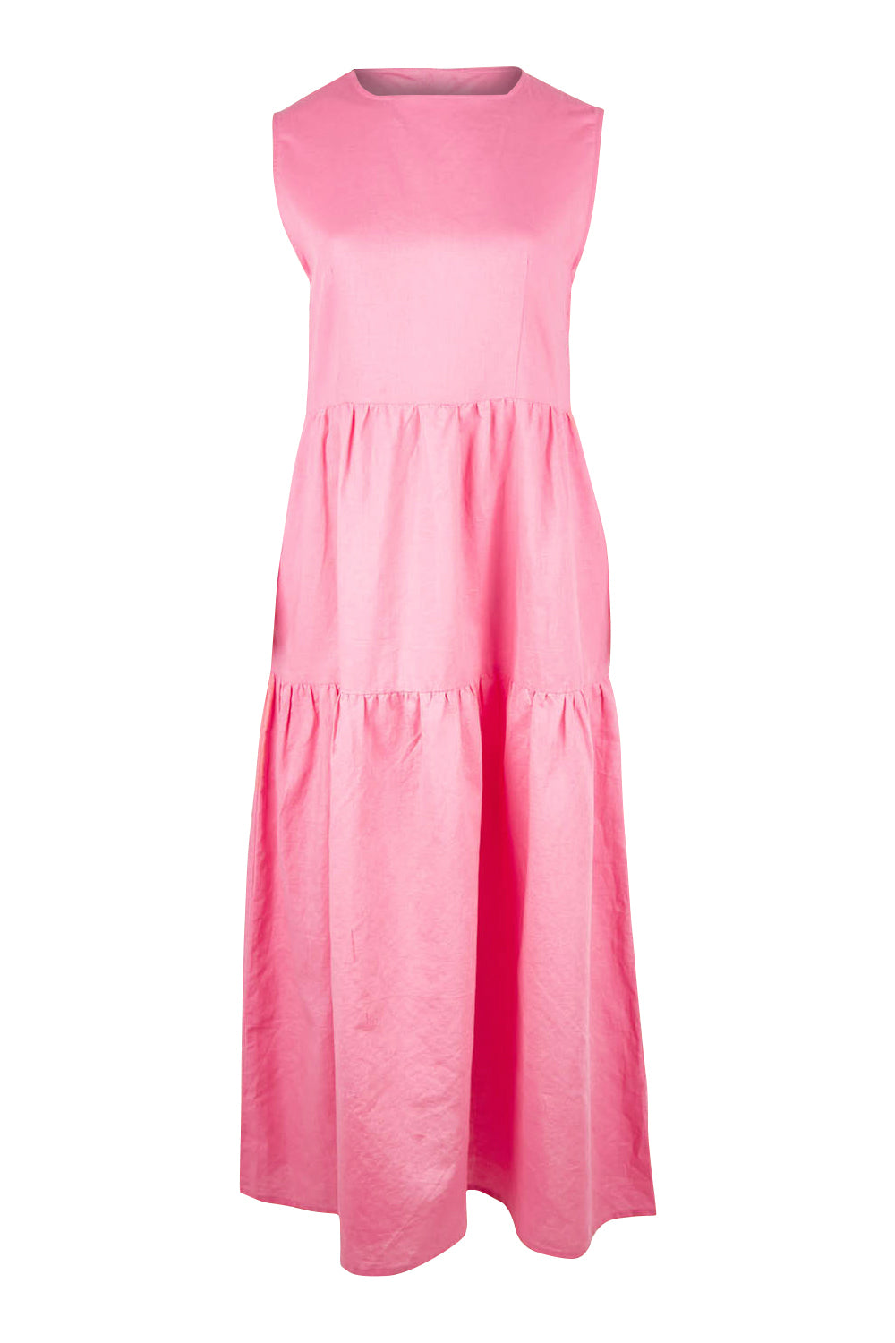Product shot of the Linen Cotton Sleeveless Maxi Dress in colour Pink (Pink), from the front