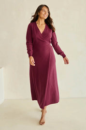 Cotton Cashmere Wrap Dress – Burgundy