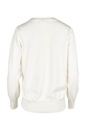 Product shot of the Cotton Cashmere Crew Neck Sweater in colour Snow (White), from the back