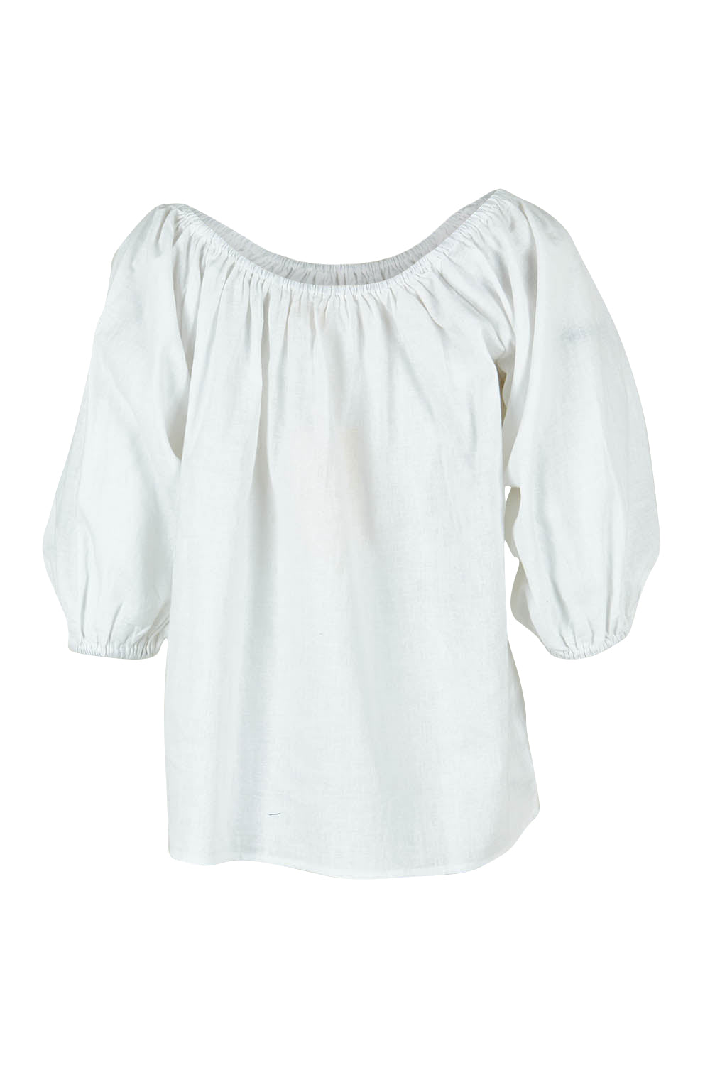Product shot of the Linen Cotton Gathered Neckline Blouse in colour White (White), from the back