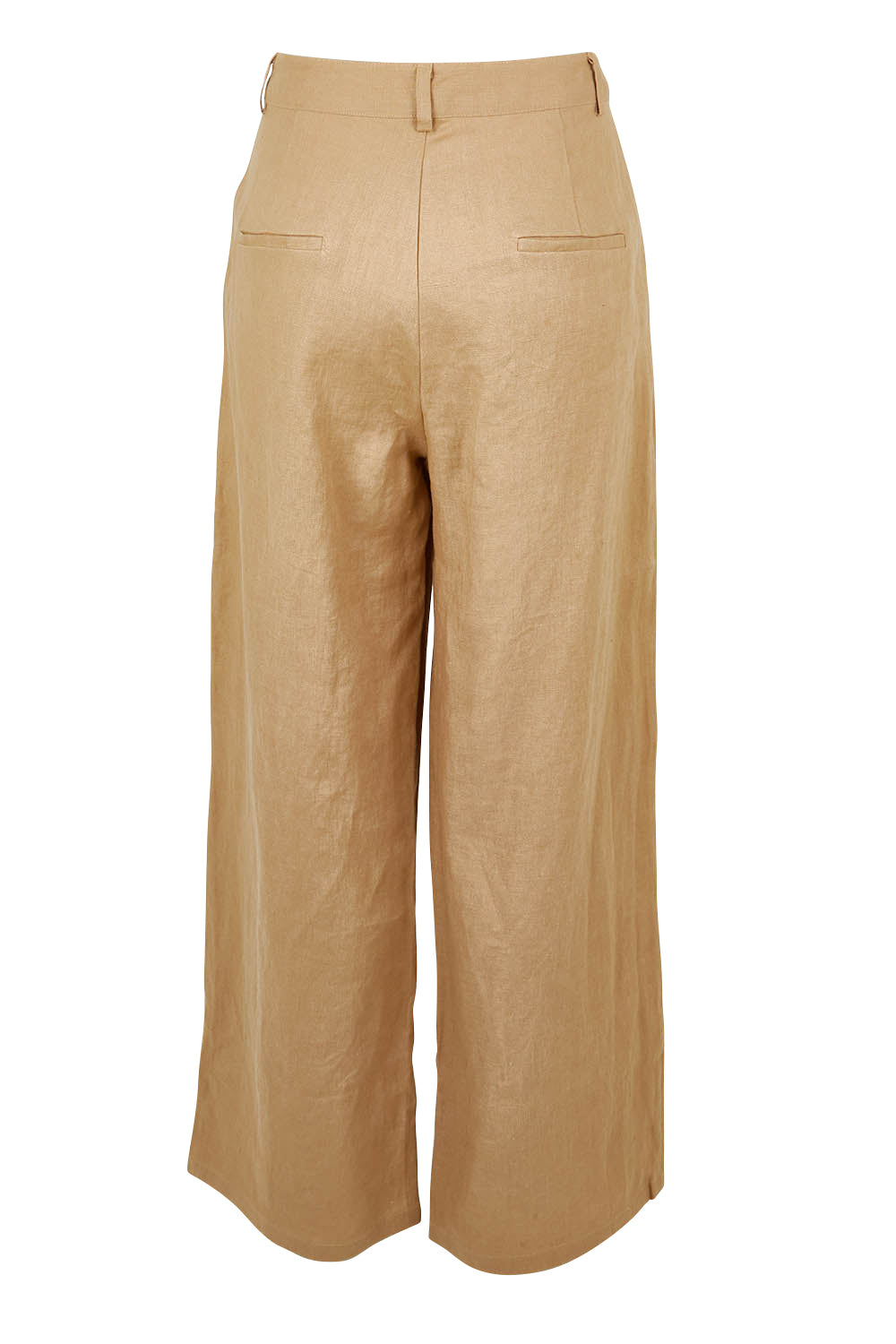 Product shot of the Linen Straight Leg Pant in colour Brownsugar, from the back