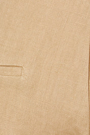 Product shot of the Linen Straight Leg Pant in colour Brownsugar, detail