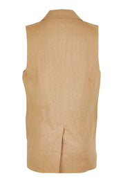 Product shot of the Linen Jacket Vest in colour Brownsugar, from the back