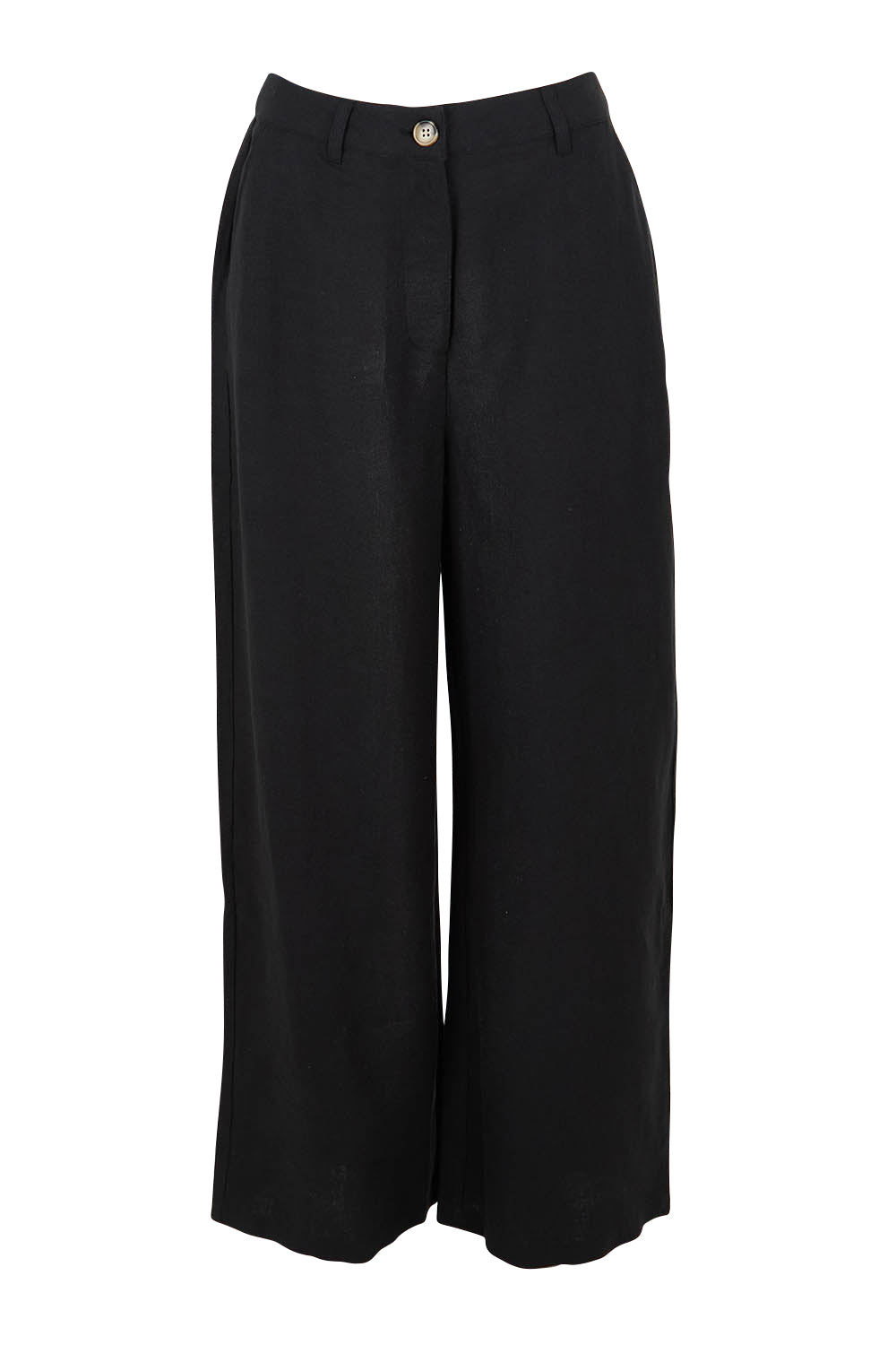 Product shot of the Ramie Tencel Straight Pant in colour Black (Black), from the front