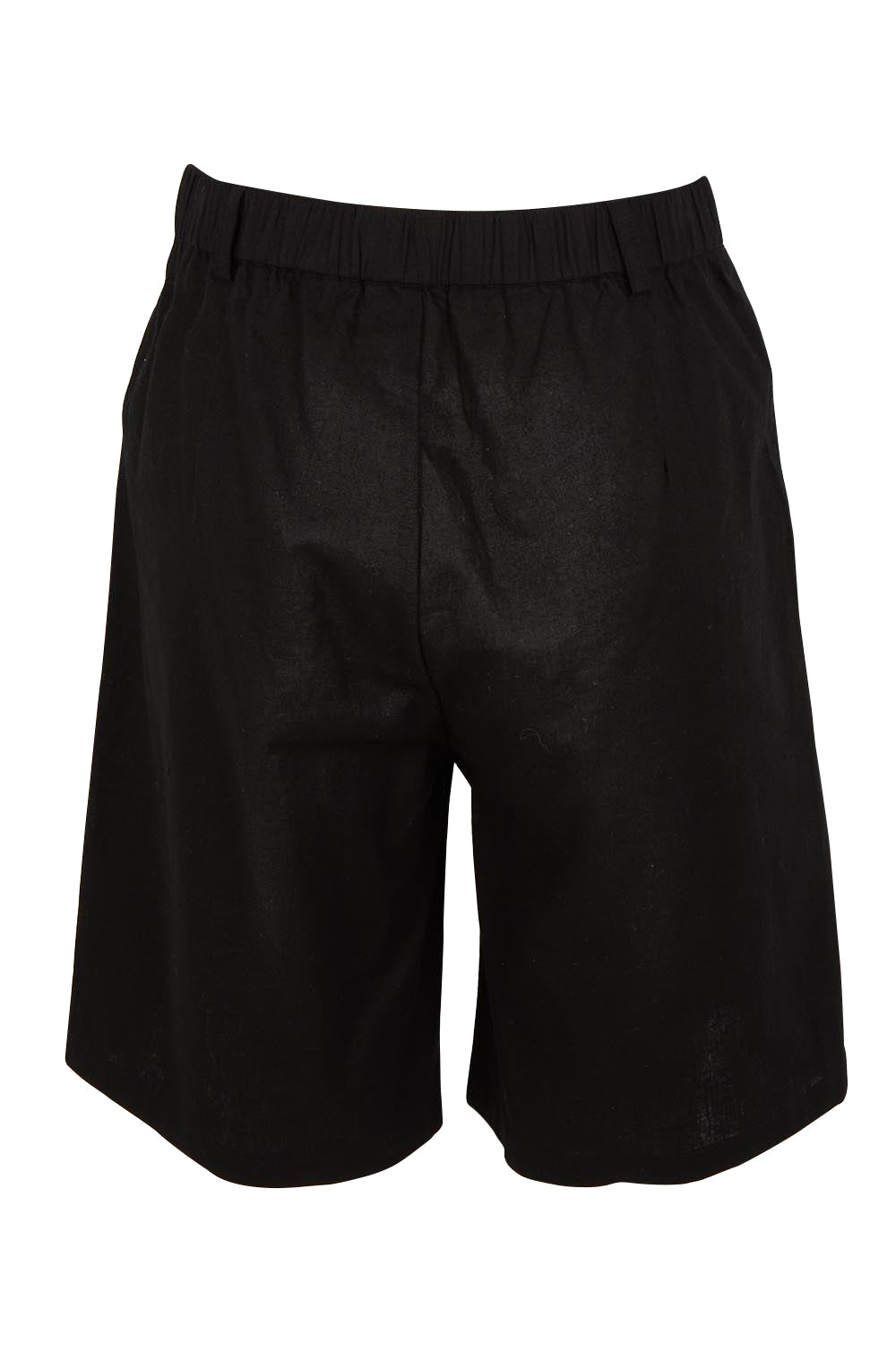 Product shot of the Linen Cotton Long Short in colour Black (Black), from the back
