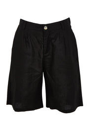 Product shot of the Linen Cotton Long Short in colour Black (Black), from the front