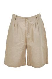 Product shot of the Linen Cotton Long Short in colour Stone, from the front