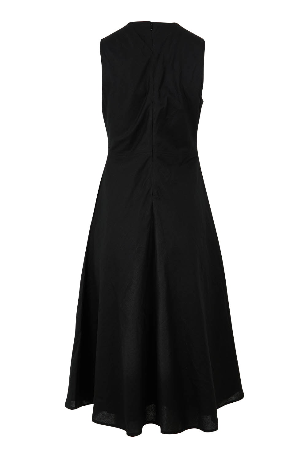 Product shot of the Linen Cotton Midi Bias Dress in colour Black (Black), from the back