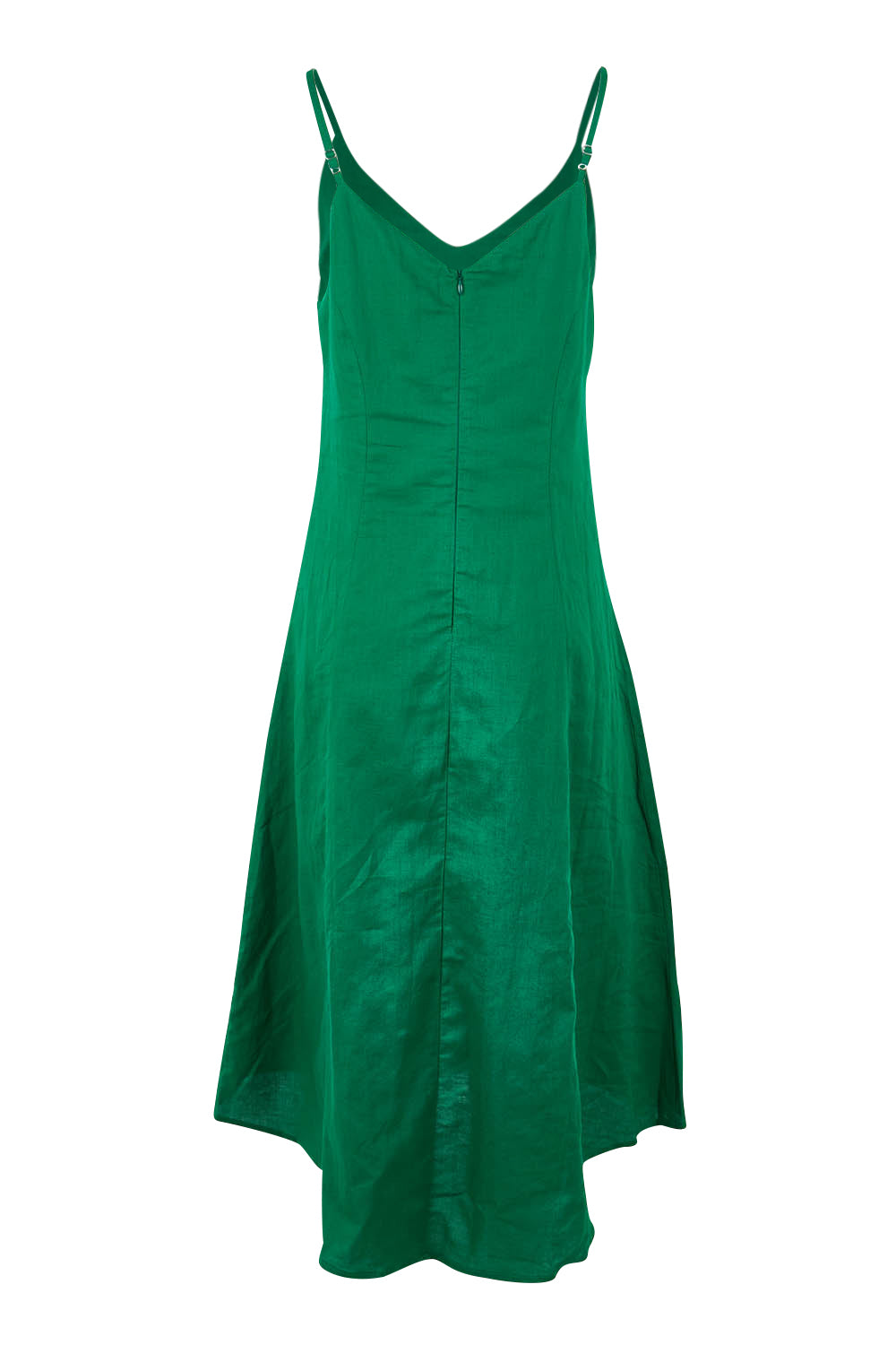 Product shot of the Linen Cotton Summer Midi Dress in colour Fern (Green), from the back