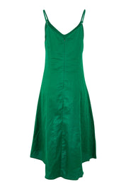 Product shot of the Linen Cotton Summer Midi Dress in colour Fern (Green), from the back