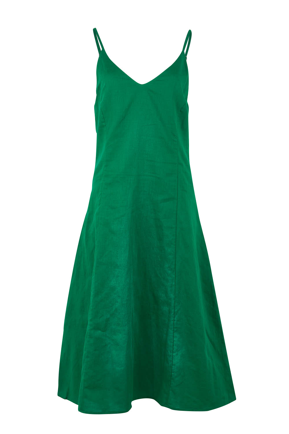 Product shot of the Linen Cotton Summer Midi Dress in colour Fern (Green), from the front