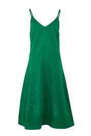 Product shot of the Linen Cotton Summer Midi Dress in colour Fern (Green), from the front