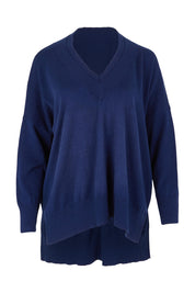 Product shot of the Cotton Cashmere V Neck Sweater in colour Navy (Blue), from the front