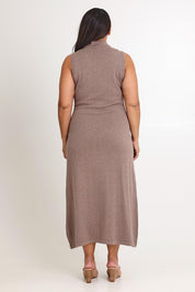 Model Ashleigh wearing size XL of the Cotton Cashmere Sleeveless Layering Dress in colour Natural, from the back