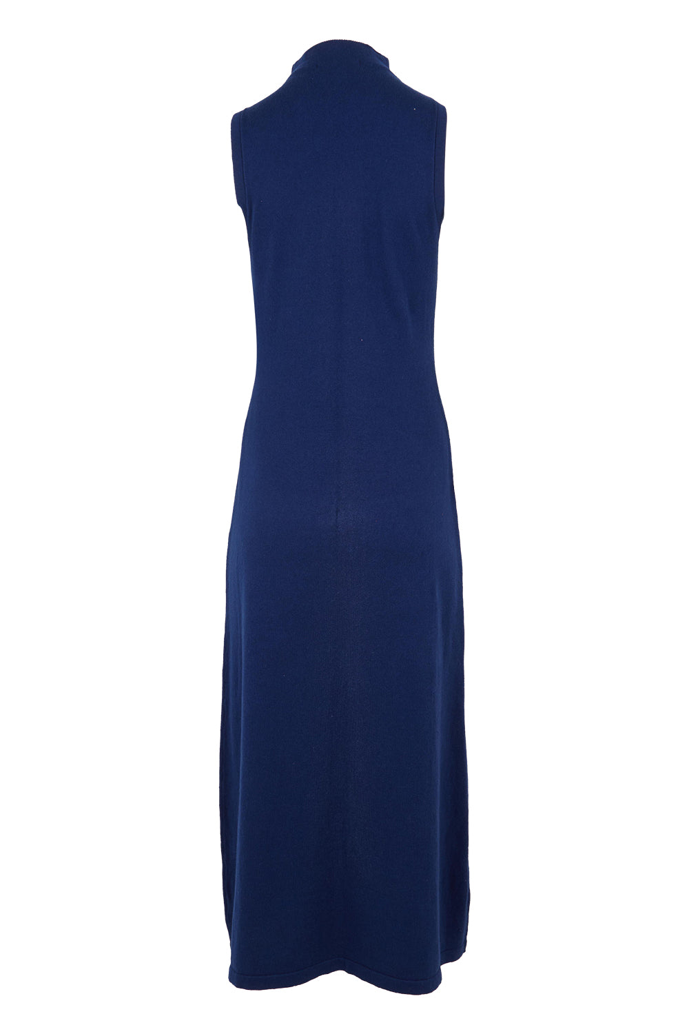 Product shot of the Cotton Cashmere Sleeveless Layering Dress in colour Navy (Blue), from the back