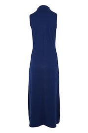 Product shot of the Cotton Cashmere Sleeveless Layering Dress in colour Navy (Blue), from the back