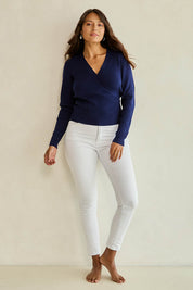 Cotton Cashmere Ribbed Wrap Top – Navy