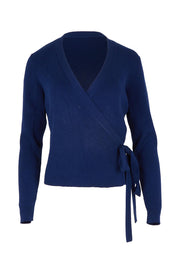 Cotton Cashmere Ribbed Wrap Top – Navy
