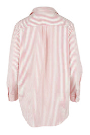 Product shot of the Cotton Oversized Stripe Boyfriend Shirt in colour Pink (Pink), from the back