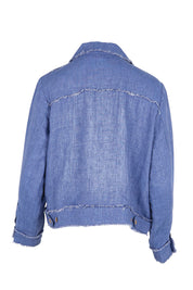 Product shot of the Linen Relaxed Jacket – Denim in colour Denim, from the back
