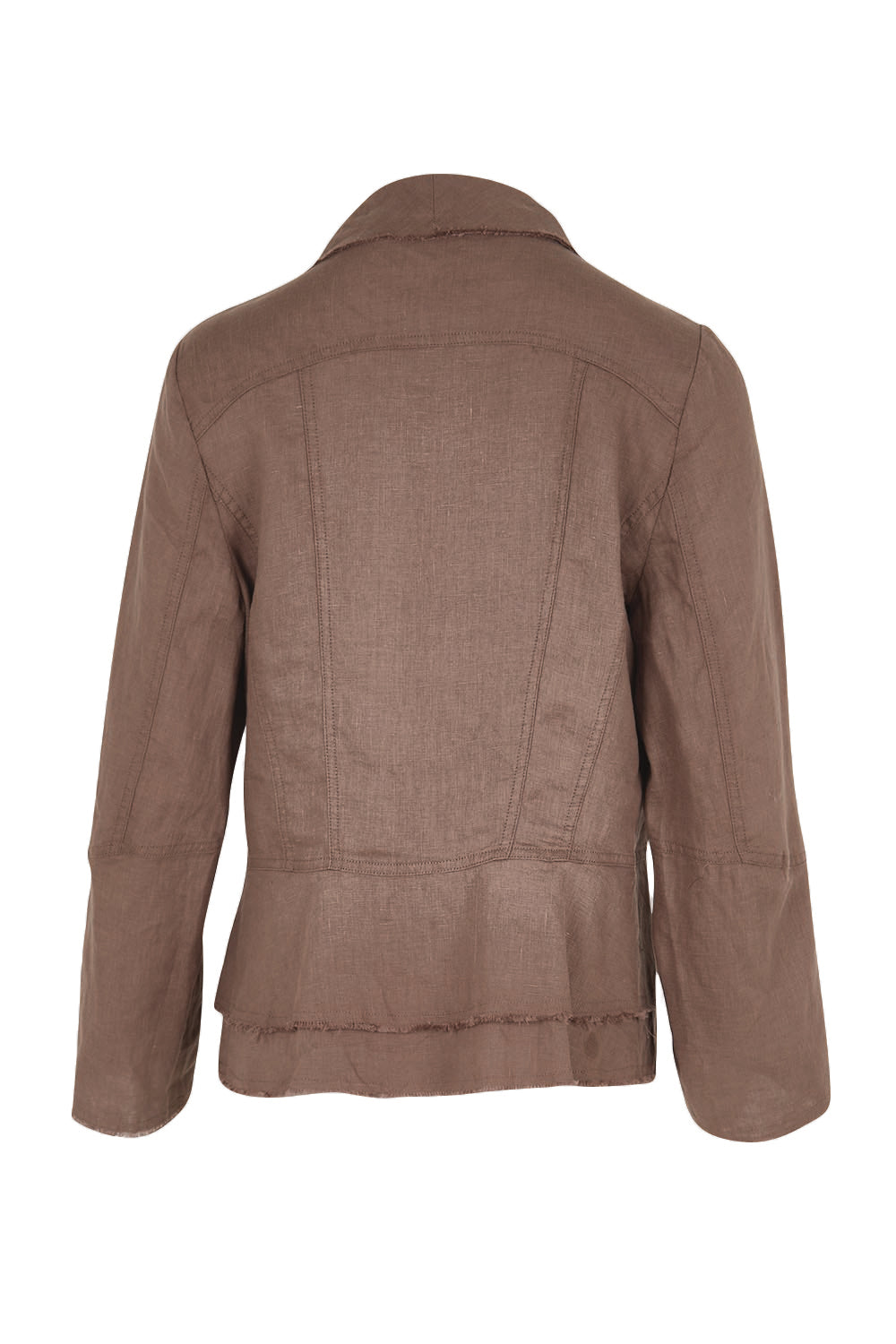 Product shot of the Linen Draped Jacket – Coffee in colour Coffee, from the back