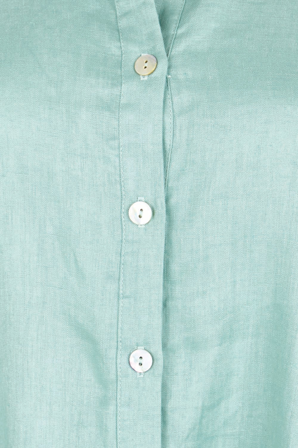 Product shot of the Linen Shirt Maker Dress – Aloe in colour Aloe, showing detail