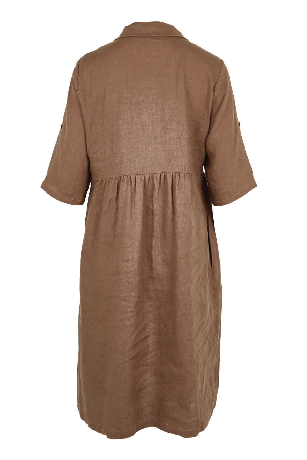 Product shot of the Linen Shirt Maker Dress – Coffee in colour Coffee, from the back