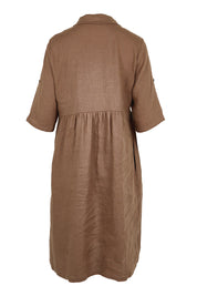 Product shot of the Linen Shirt Maker Dress – Coffee in colour Coffee, from the back