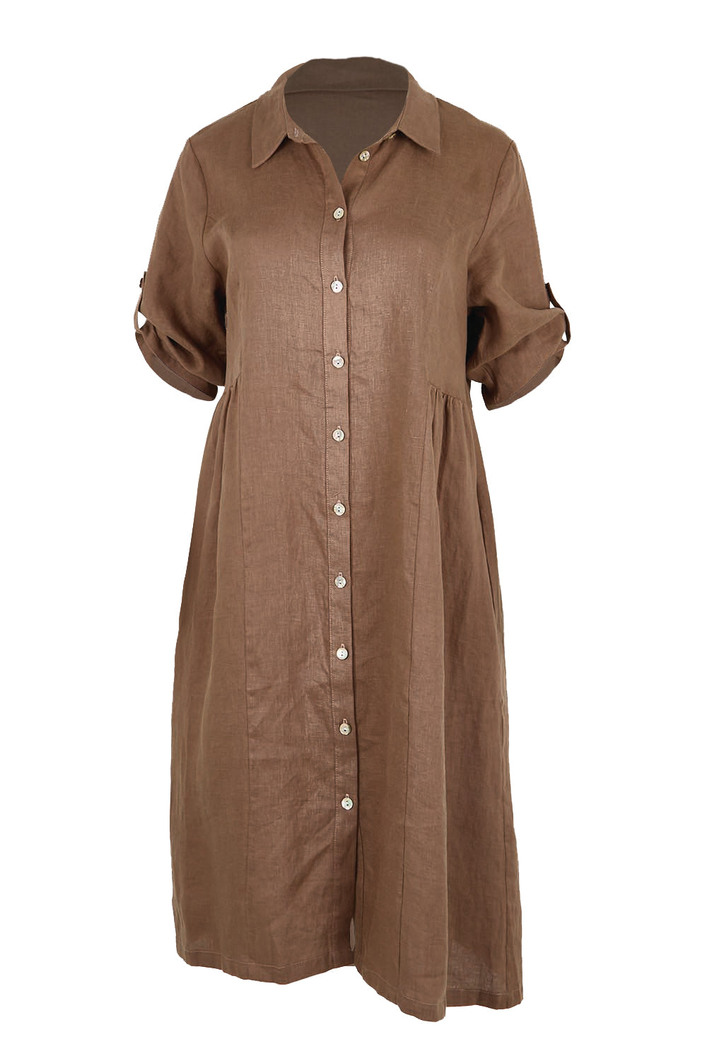 Product shot of the Linen Shirt Maker Dress – Coffee in colour Coffee, showing detail