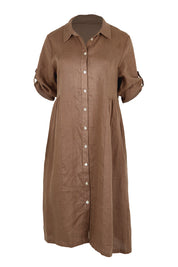 Product shot of the Linen Shirt Maker Dress – Coffee in colour Coffee, showing detail
