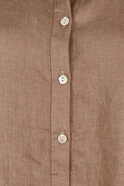 Product shot of the Linen Shirt Maker Dress – Coffee in colour Coffee, showing detail