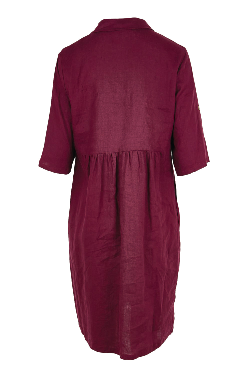 Product shot of the Linen Shirt Maker Dress – Plum in colour Plum, from the back