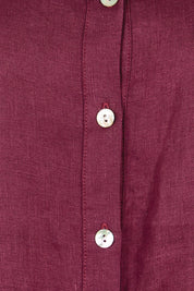Product shot of the Linen Shirt Maker Dress – Plum in colour Plum, showing detail