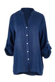 Product shot of the Linen Extra Soft Relaxed Shirt in colour Navy (Blue), detail